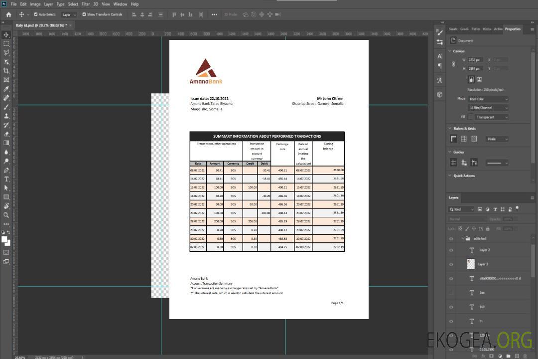 Relevé bancaire Somalie Amana xls template